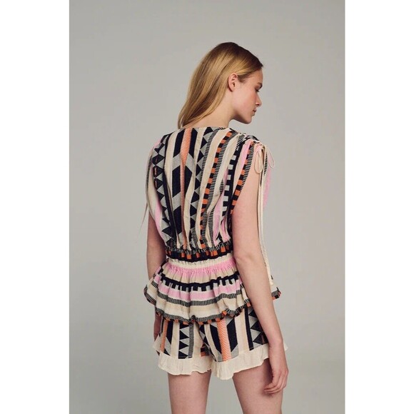 Devotion Twins Boho Chic Hippie Striped Sleeveless Blouse Top Size S Geometric - Picture 2 of 11